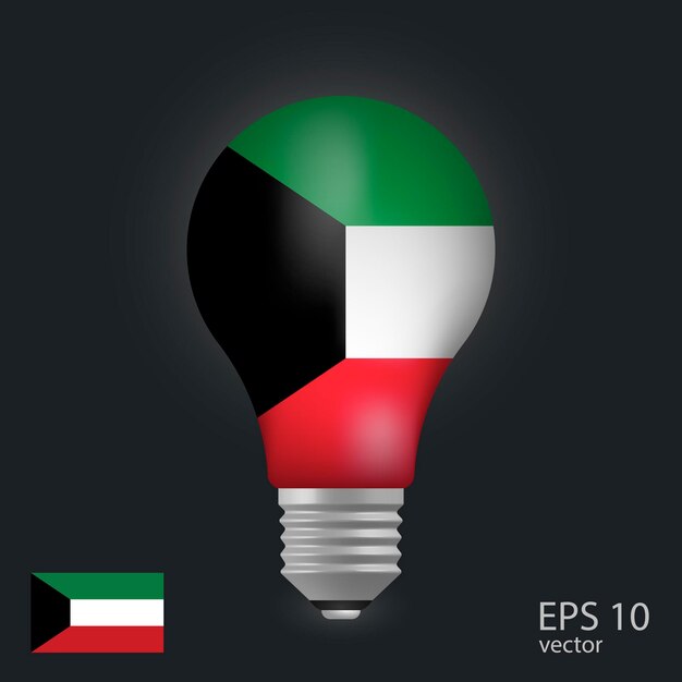 vector light bulb with flag of kuwait 3d rendering isolated on gray background