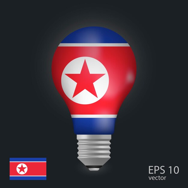 vector light bulb with flag of north korea 3d rendering isolated on gray background