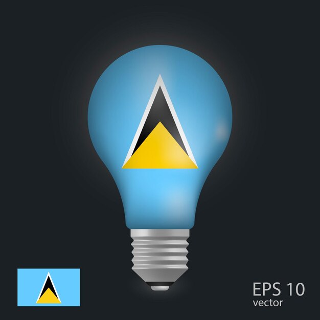 vector light bulb with flag of saint lucia 3d rendering isolated on gray background