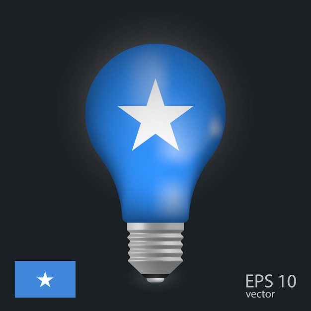 Vector light bulb with flag of Somalia 3D rendering isolated on gray background
