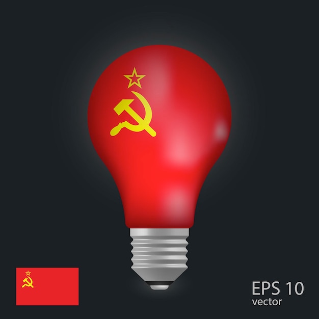 Vector light bulb with flag of Soviet Union 3D rendering isolated on gray background