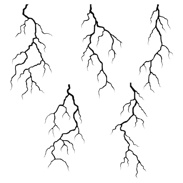 Vector lightning silhouettes set Elements for thunderstorm vector ilustration