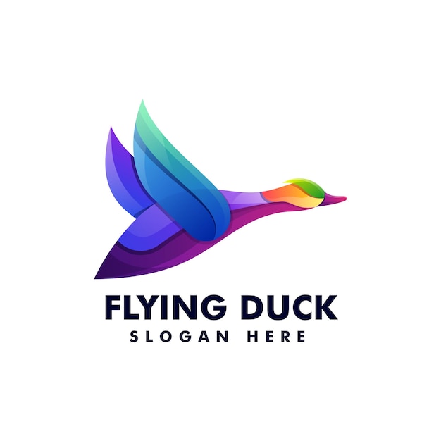 Vector Logo Illustration Flying Duck Gradient Colorful Style