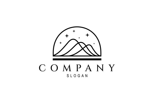Vector logo with abstract image of hills decorated with stars in linear style