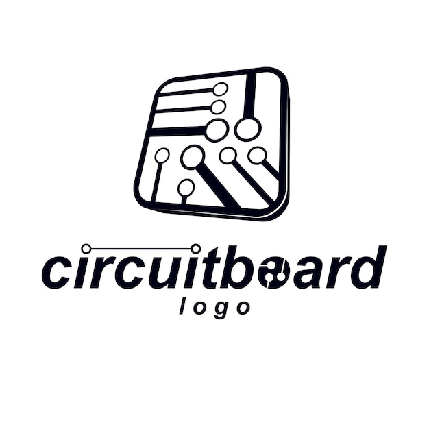 Vector microchip design cpu Information communication technology element circuit board in square shape Microprocessor scheme abstract logo