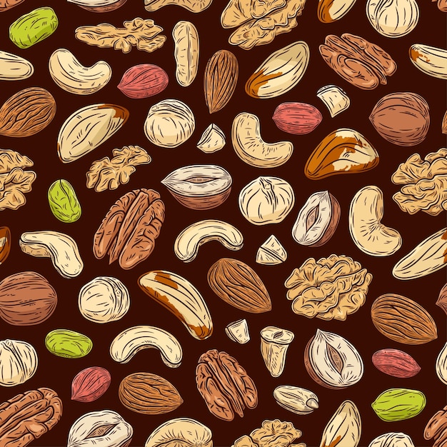 Vector mixed nuts colorful seamless pattern