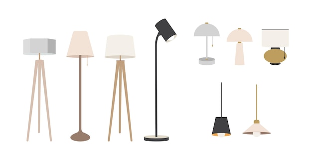 Vector modern lamp icons in Scandinavian style isolated