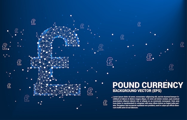 vector money pound sterling currency symbol from polygon dot connect line. concept for british financial network connection.