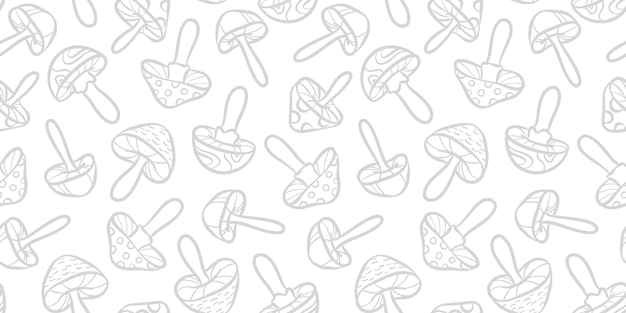 Vector mushroom line art pattern wallpaper hand drawn illustrations on white background
