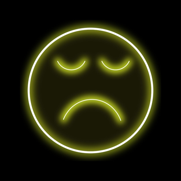 vector neon sad emoji with yellow colour glowing unsatisfied sign sad react face expression sticker