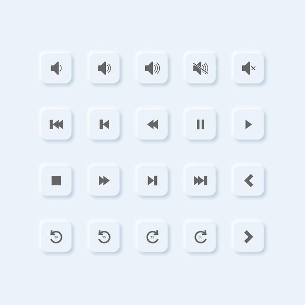 vector neumorphic style music play button set for ui design