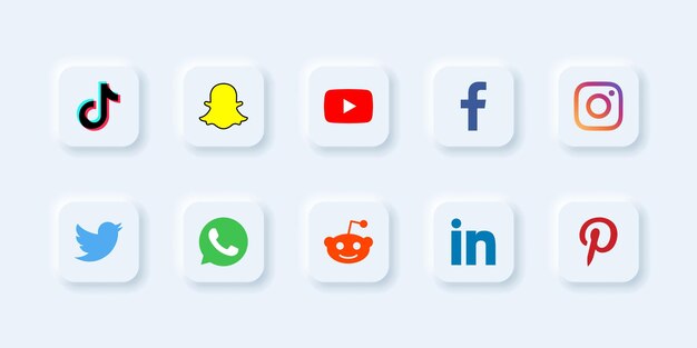 vector neumorphic style popular social media logo button set for ui design