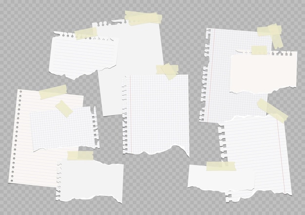 Vector notebook sheets attached with adhesive tape
