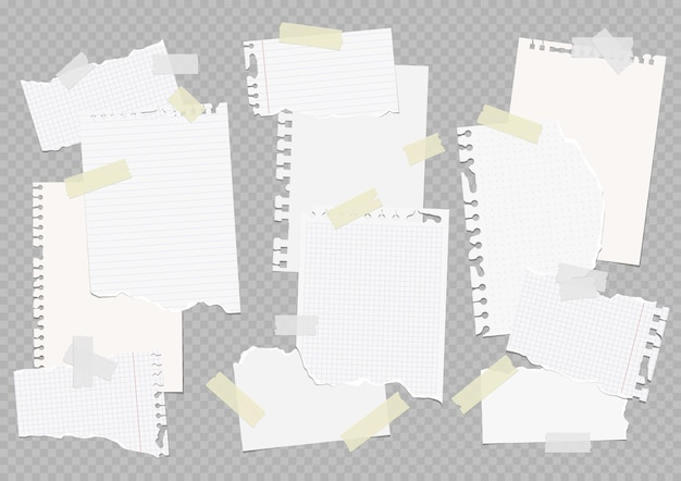 Vector notebook sheets attached with adhesive tape