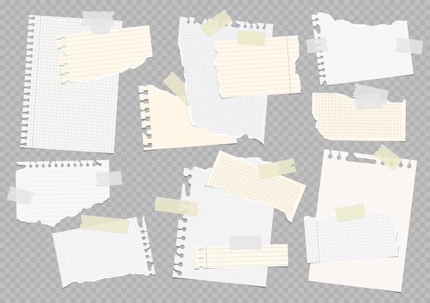 Vector notebook sheets attached with adhesive tape