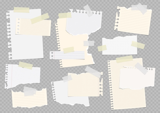 Vector notebook sheets attached with adhesive tape