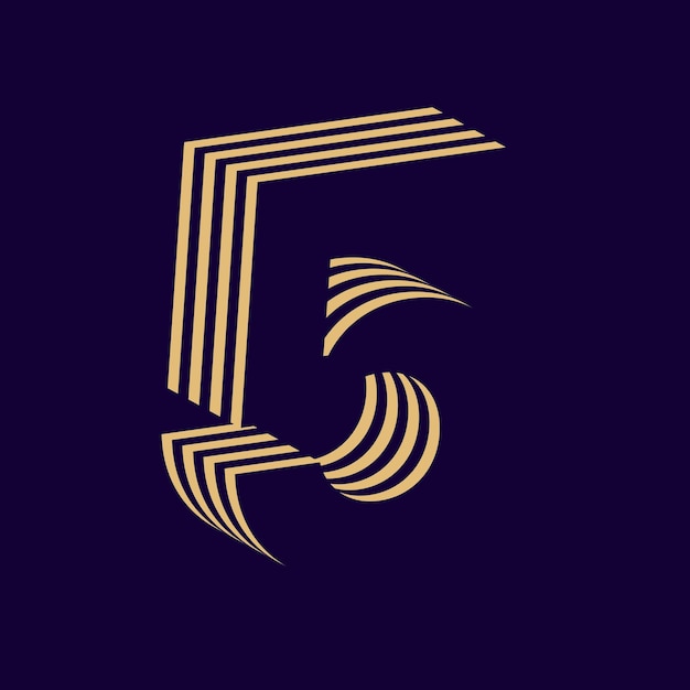 vector number 5 with 3d letter text with lines