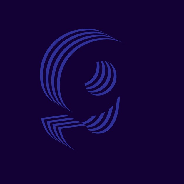 vector number 9 with 3d letter text with lines