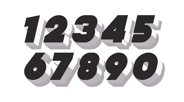 Vector number set 3d bold black and white color style modern typography for game poster birthday decoration animation t shirt racing promotion banner printing Cool font 10 eps