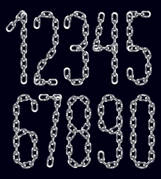 vector numbers, modern numerals set. created using connected chain link.