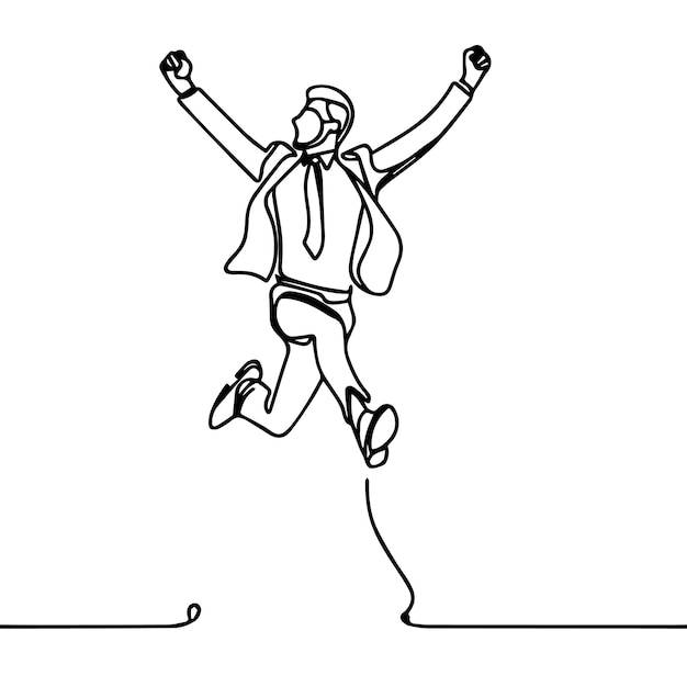 vector of businessman jumping in continuous line style