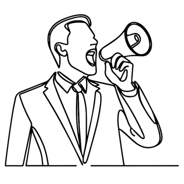 vector of businessman shouting in continuous line style