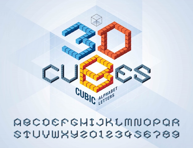 Vector of Cube Alphabet Letters and numbers, Abstract 3d Hexagon stylized fonts