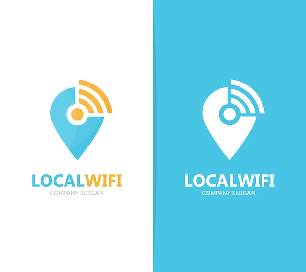 Vector of map pointer and wifi logo combination GPS locator and signal symbol or icon Unique pin and radio internet logotype design template