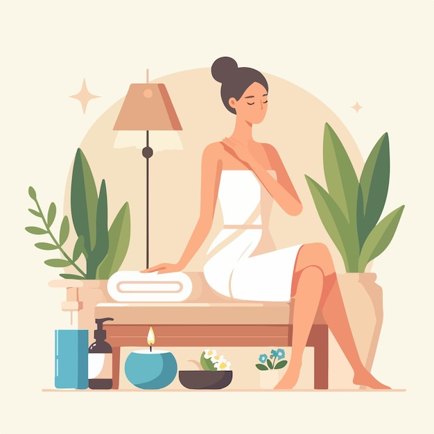 vector of people having a spa with a simple and minimalist flat design style