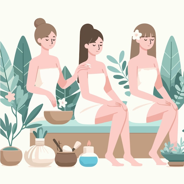 vector of people having a spa with a simple and minimalist flat design style
