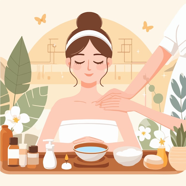 vector of people having a spa with a simple and minimalist flat design style