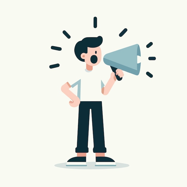 vector of people shouting with a megaphone with a simple flat design style