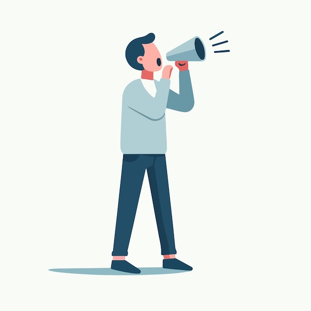 vector of people shouting with a megaphone with a simple flat design style