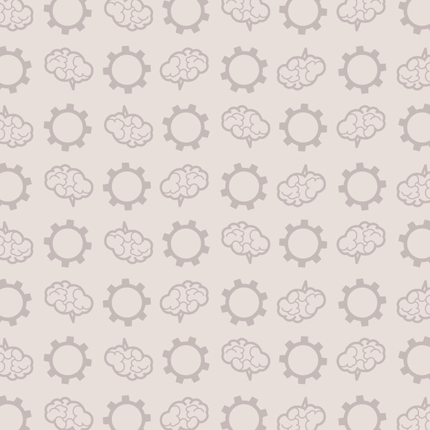 Vector pattern of brains and gears on a gray background