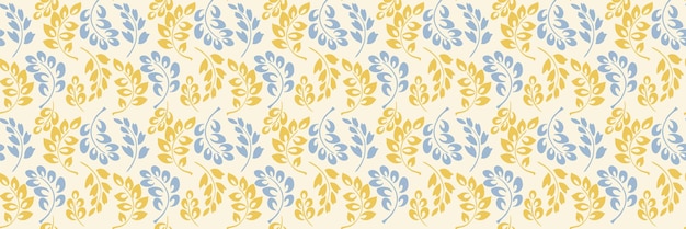 vector pattern stylized botanical branches with abstract leaves in shades of blue and yellow