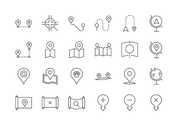 Vector Pin Location Address Map Geolocation map mark set Related Line Icons line icon map point location Icon Set Editable Stroke map mark location icon set Illustration set