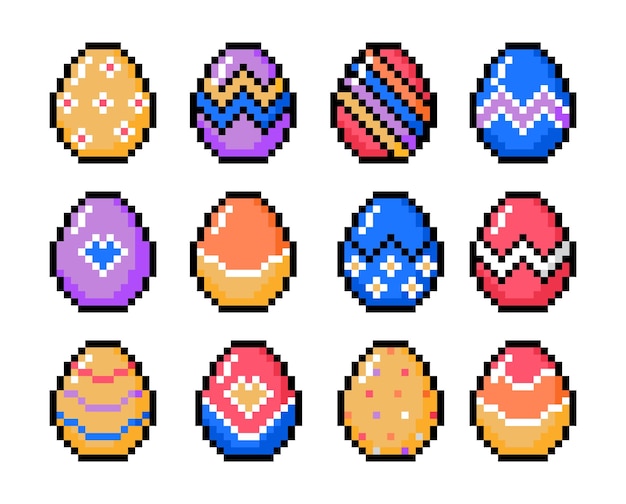 Vector Pixel Style Easter Eggs Collection