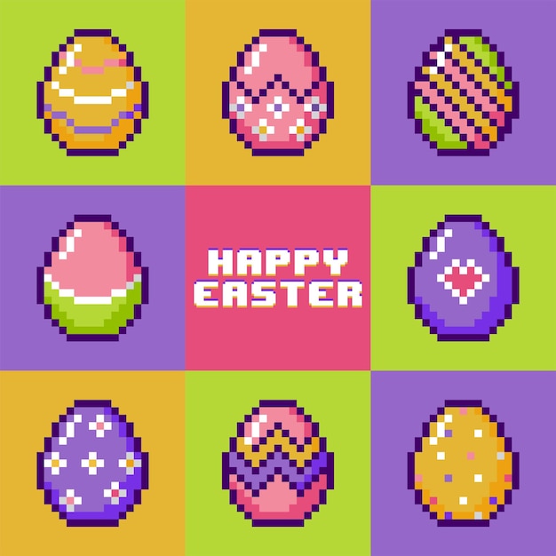 Vector Pixel Style Happy Easter Day Post Illustration