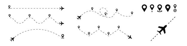 vector planes with flight routes map pins and airplanes vector elements
