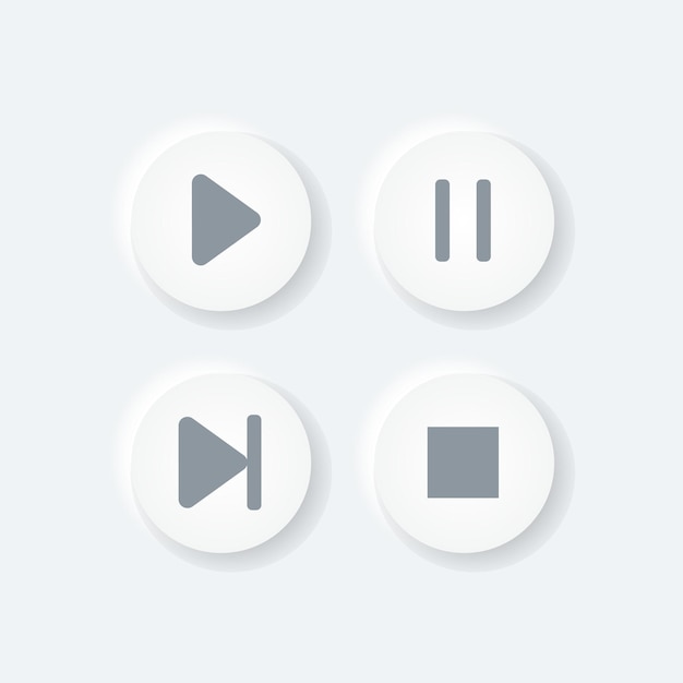 vector play pause fast forward stop in 3d circles buttons