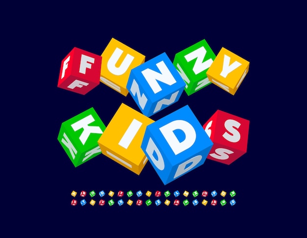 Vector playful poster Funny Kids with Colorful Cubic Font Childish set of Blocks Alphabet Letters