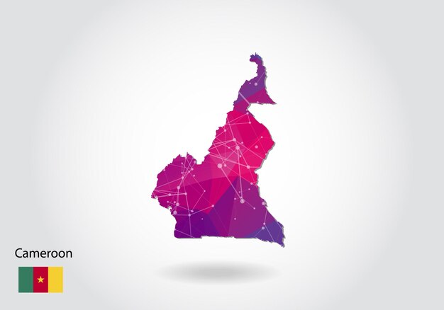 Vector polygonal cameroon map. Low poly design. map made of triangles on white background. geometric rumpled triangular low poly style gradient graphic, line dots, UI design.