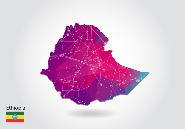 Vector polygonal ethiopia map. Low poly design. map made of triangles on white background. geometric rumpled triangular low poly style gradient graphic, line dots, UI design.
