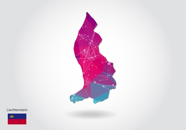 Vector polygonal Liechtenstein map. Low poly design. map made of triangles on white background. geometric rumpled triangular low poly style gradient graphic, line dots, UI design.