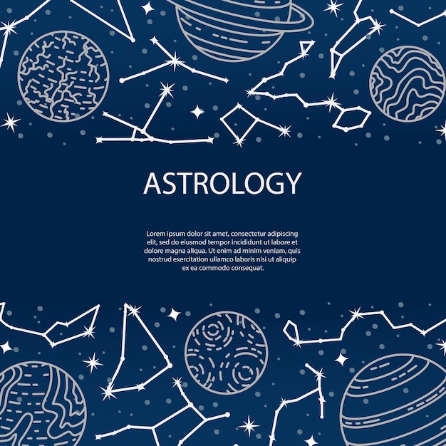 vector poster with planets and constellations. astrological background. a template with space for text.