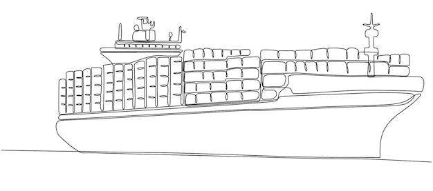 vector premium continuous line cargo ship