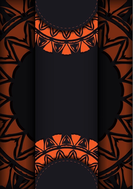 vector preparing invitation card with place for your text and abstract patterns. luxurious template for print design postcards in black color with orange patterns.