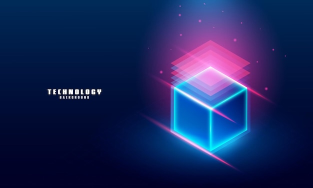 vector realistic 3d cubes with blue glowing on dark blue background