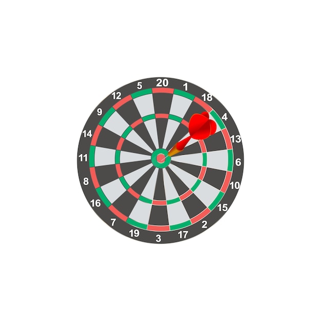 vector red dart arrow striking the target in the dartboard's center