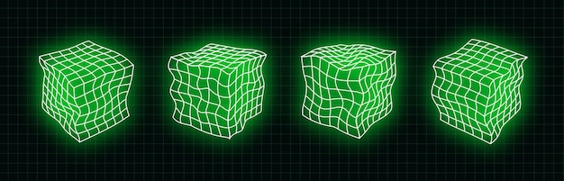 vector retro futuristic neon design elements 3D cube Retro graphics set  80s design trends and vin